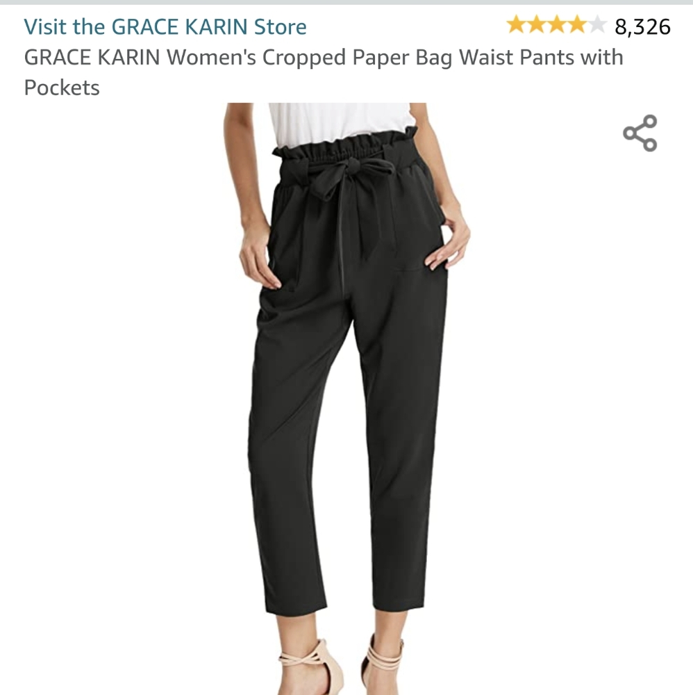 Grace Karin S cropped paper bag waist black pants